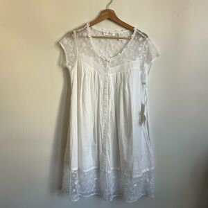 Eileen West White Short Sleeve Lace Chemise Nightgown